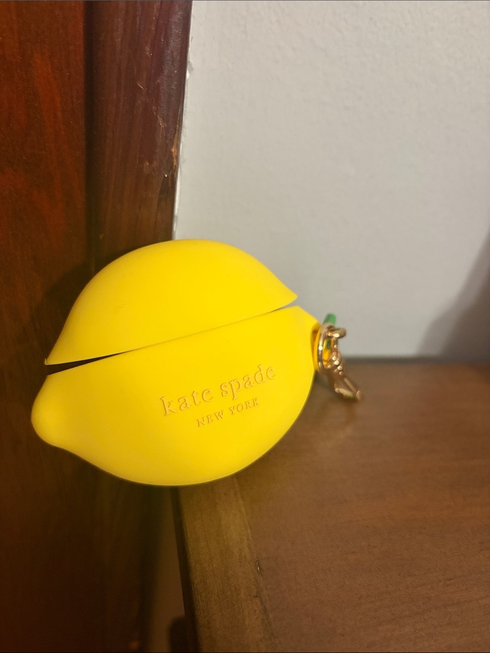 kate spade yellow Silicone Lemon AirPod Pouch with Gold Charm